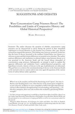 Were Concentration Camp Prisoners Slaves?: the Possibilities and Limits of Comparative History and Global Historical Perspectivesã