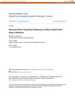 Mountain Plover Population Responses to Black-Tailed Prairie Dogs in Montana