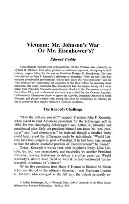 Vietnam: Mr. Johnson's War -Or Mr. Eisenhower's?