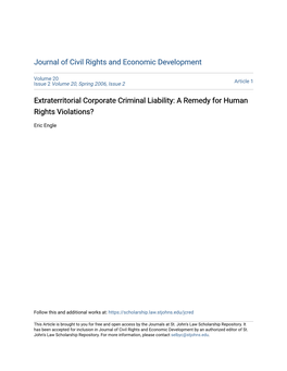 Extraterritorial Corporate Criminal Liability: a Remedy for Human Rights Violations?