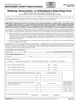 MCPS Bullying, Harassment, Or Intimidation Report Form