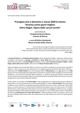 Prorogata Sino a Domenica 1 Marzo 2020 La Mostra “Avremo Anche Giorni Migliori