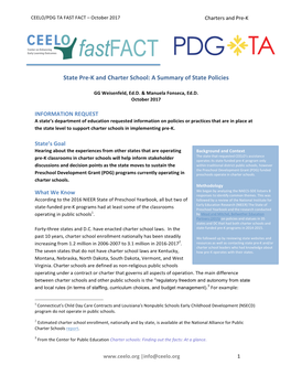 State Pre-K and Charter School: a Summary of State Policies