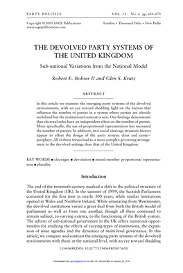 THE DEVOLVED PARTY SYSTEMS of the UNITED KINGDOM Sub-National Variations from the National Model