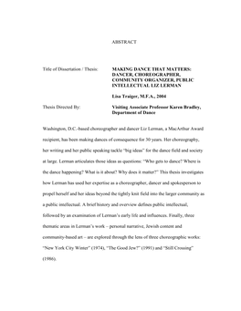 ABSTRACT Title of Dissertation / Thesis