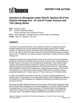 Intention to Designate Under Part IV, Section 29 of the Ontario Heritage Act - 41 and 47 Fraser Avenue and 135 Liberty Street