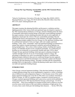 Chicago Flat Type Planning: Sustainability and the 1902 Tenement House Ordinance