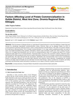 Factors Affecting Level of Potato Commercialization in Kofale District, West Arsi Zone, Oromia Regional State, Ethiopia
