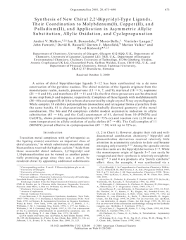 Synthesis of New Chiral 2,2′-Bipyridyl-Type Ligands, Their