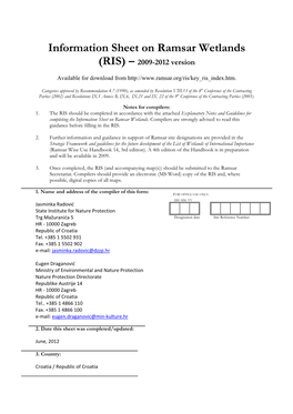 Information Sheet on Ramsar Wetlands (RIS) – 2009-2012 Version