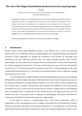 The Role of the Wigner Distribution Function in Iterative Ptychography T B Edo1