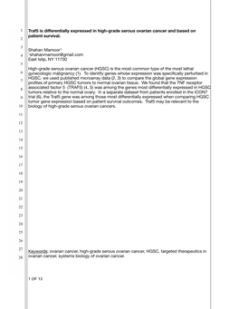 Traf5 Is Differentially Expressed in High-Grade Serous Ovarian Cancer And