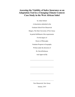 Assessing the Viability of Index Insurance As an Adaptation Tool in a Changing Climate Context: Case Study in the West African Sahel