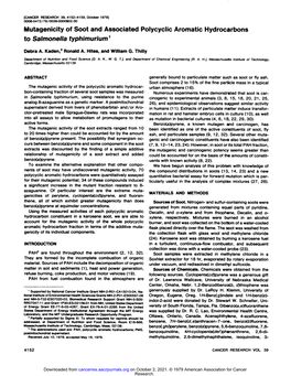 Mutagenicity of Soot and Associated Polycyclic Aromatic Hydrocarbons to Salmonella Typhimuriumi