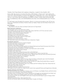 Timeline of the Virgin Islands with Emphasis on Linguistics, Compiled by Sara Smollett, 2011