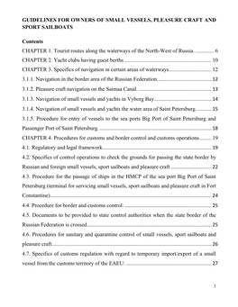 Guidelines for Owners of Small Vessels, Pleasure Craft and Sport Sailboats