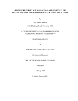 Sediment Transport and Bed Material Adjustments in the Vicinity of Wilsey Dam: Salmon Spawning Habitat Implications
