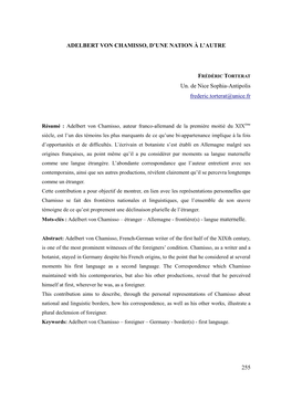 255 ADELBERT VON CHAMISSO, D'une NATION À L'autre Un. De Nice Sophia-Antipolis Frederic.Torterat@Unice.Fr