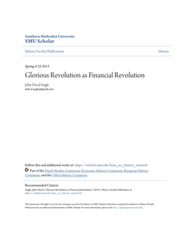 Glorious Revolution As Financial Revolution John David Angle John.D.Angle@Gmail.Com