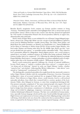 Nation and Loyalty in a German-Polish Borderland: Upper Silesia, 1848–1960. by Brendan Karch. New York: Cambridge University Press, 2018