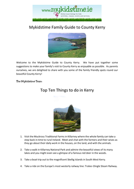 Mykidstime Family Guide to County Kerry Top Ten Things to Do in Kerry