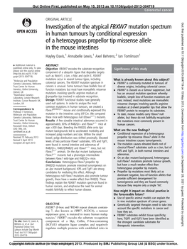 Investigation of the Atypical FBXW7 Mutation Spectrum in Human