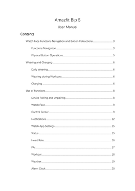 Amazfit Bip S User Manual Contents
