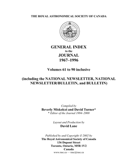 Index to JRASC Volumes 61-90 (PDF)
