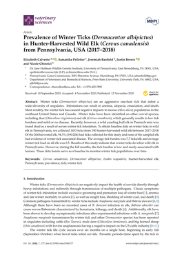 Dermacentor Albipictus) in Hunter-Harvested Wild Elk (Cervus Canadensis) from Pennsylvania, USA (2017–2018)