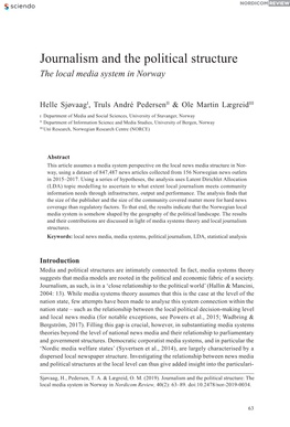 Journalism and the Political Structure. the Local Media System in Norway