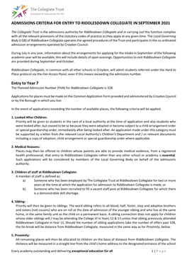 Riddlesdown Collegiate Admission Arrangements