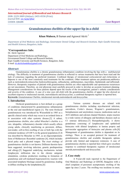 Granulomatous Cheilitis of the Upper Lip in a Child