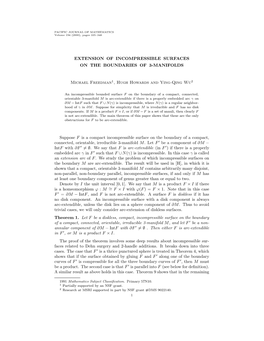 Extension of Incompressible Surfaces on the Boundaries of 3-Manifolds