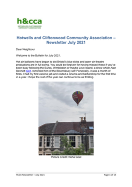Hotwells and Cliftonwood Community Association – Newsletter July 2021
