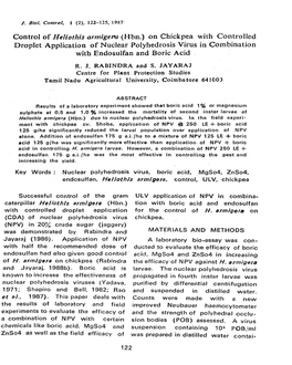 On Chickpea with Controlled Droplet' Application of Nuclear Polyhedrosis Virus in Combination with Endosulfan and Boric Acid