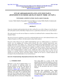 Etn of Armakologi Plants Ants Nest Papua (Hydnophytum Formicarum) on Skouw Tribe of Papua