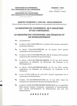 Structure Des Prix Du 13 Mai 2020 De L'arrêté Conjoint N°2020