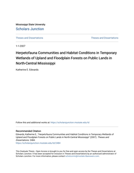 Herpetofauna Communities and Habitat Conditions in Temporary Wetlands of Upland and Floodplain Forests on Public Lands in North-Central Mississippi