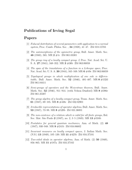 Publications of Irving Segal Papers