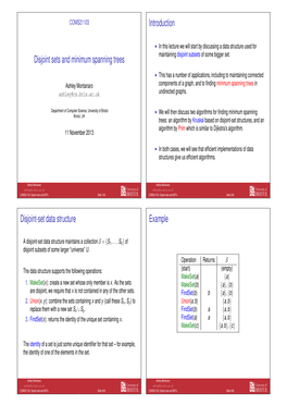 Disjoint Sets and Minimum Spanning Trees Introduction Disjoint-Set Data