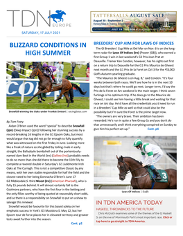 BLIZZARD CONDITIONS in HIGH SUMMER by Chris Mcgrath G1 Cazoo Oaks Winner Snowfall (Jpn) (Deep Impact {Jpn}) Looms Large in Saturday’S G1 Juddmonte Irish Oaks