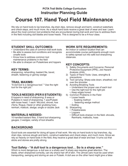 Course 107. Hand Tool Field Maintenance