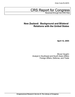 New Zealand: Background and Bilateral Relations with the United States