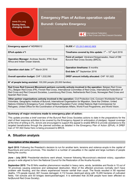 Emergency Plan of Action Operation Update Burundi: Complex Emergency