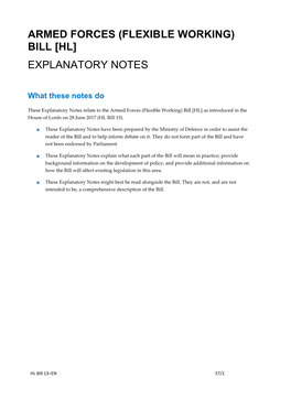 Armed Forces (Flexible Working) Bill [Hl] Explanatory Notes