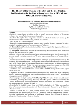 The Theory of the Triangle of Conflict and the Geo-Strategic Justification for the Turkish Military Incursion in SINJAR and QANDIL to Pursue the PKK