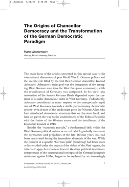 The Origins of Chancellor Democracy and the Transformation of the German Democratic Paradigm