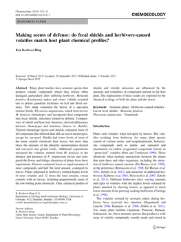 Do Fecal Shields and Herbivore-Caused Volatiles Match Host Plant Chemical Proﬁles?