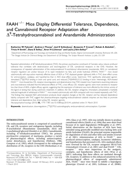 Mice Display Differential Tolerance, Dependence, and Cannabinoid Receptor Adaptation After D9-Tetrahydrocannabinol and Anandamide Administration