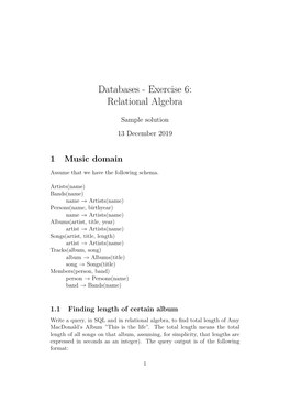 Databases - Exercise 6: Relational Algebra